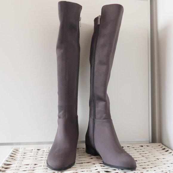 NEW Michael Kors Suede Over The Knee Boots Gray Low Heel Flat Tall Winter Boot 8 - Picture 14 of 15